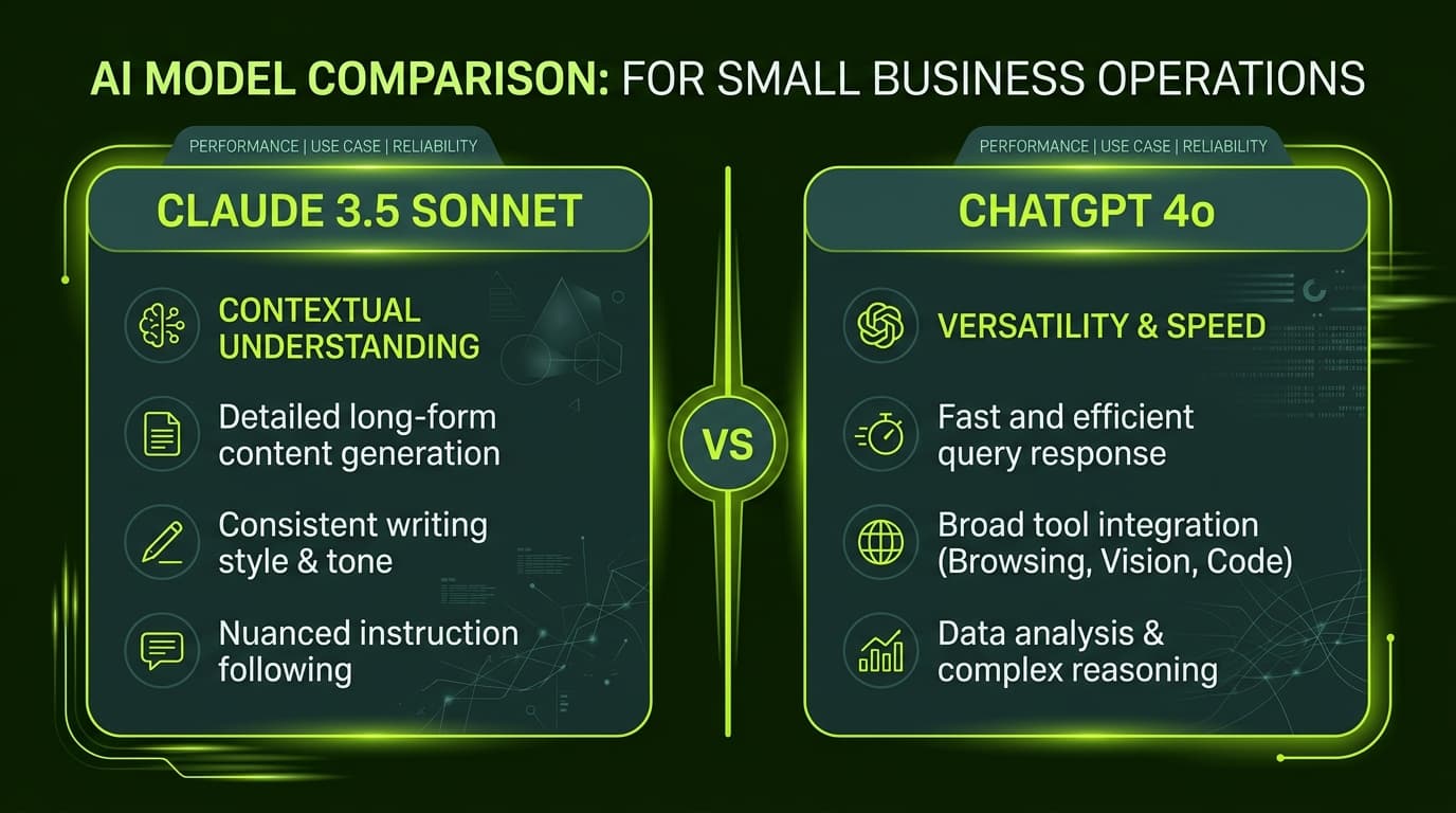 Claude 3.5 Sonnet vs ChatGPT 4o for Small Business Operations: Which AI Model Handles Daily Workflows Better?